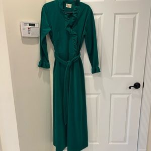 Vtg 60s By At Home Wear Van Raalte light green floral embroidered velour robe